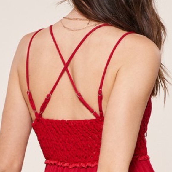 Small Red Feel Free Floral Crochet Lace Printed Flowy High Low Mini Dress - Picture 11 of 11